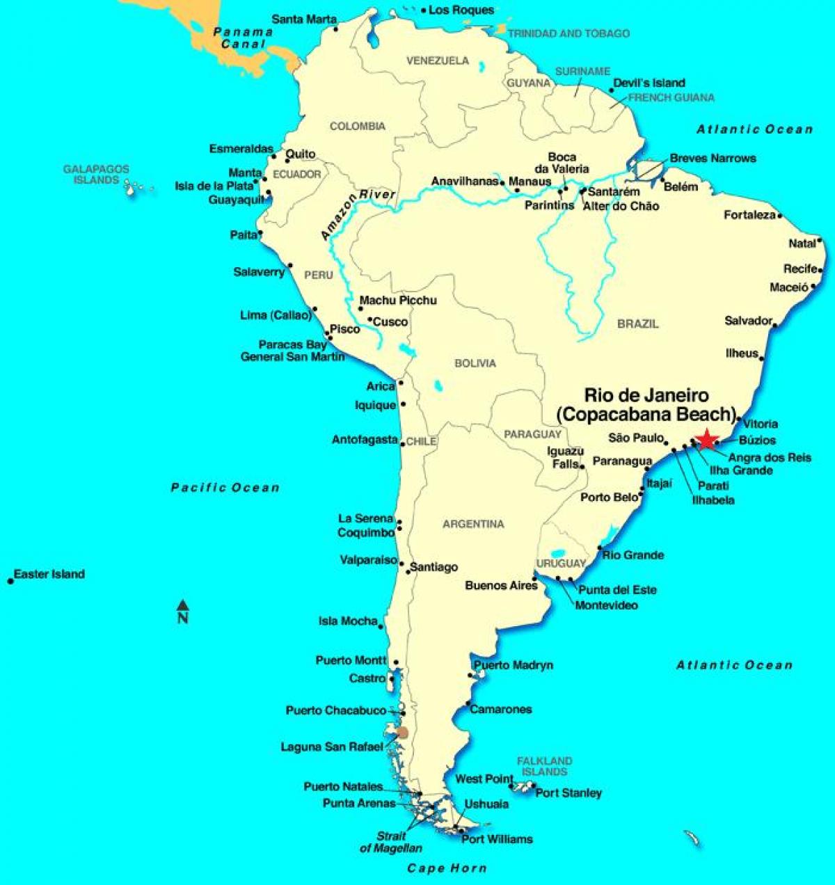 რუკა რიო-დე-ჟანეიროში სამხრეთ ამერიკა