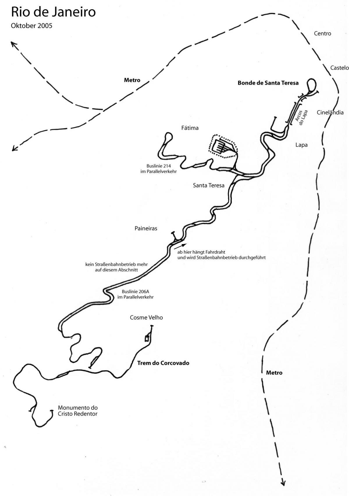 რუკა სანტა ტერეზა ტრამვაის ხაზი 1